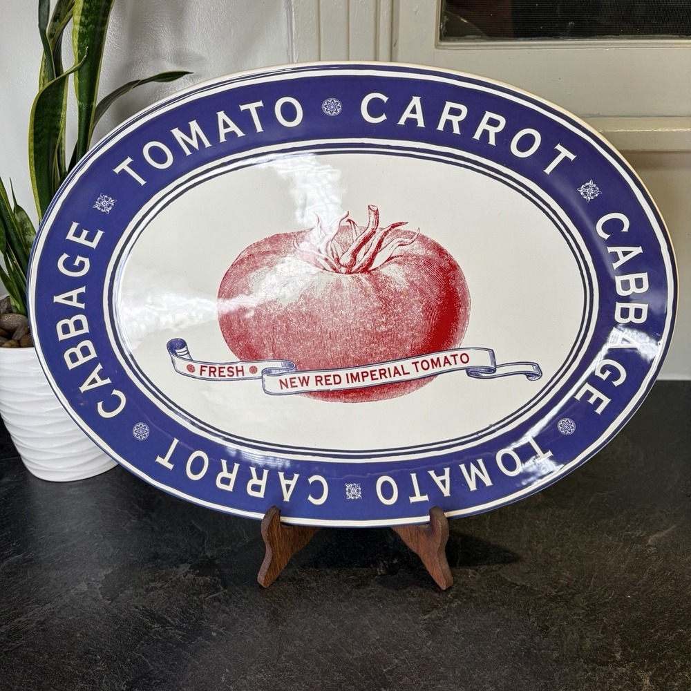 Cracker Barrel Farm To Table 16" Oval Platter Imperial Tomato Red White Blue